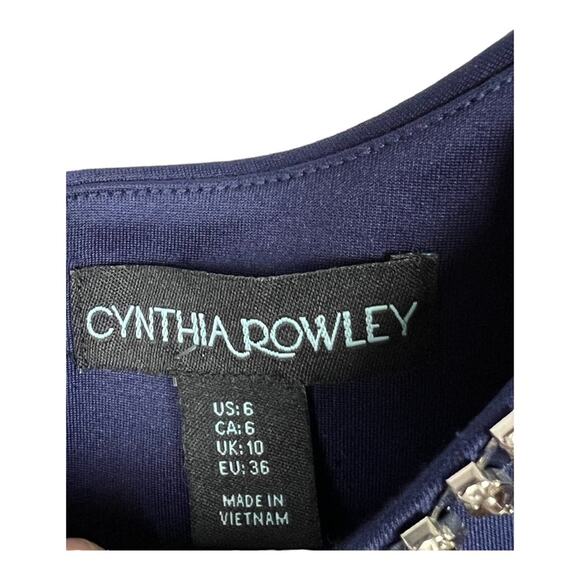 Cynthia Rowley navy blue cocktail dress Sz 6 jeweled neck - Picture 4 of 7